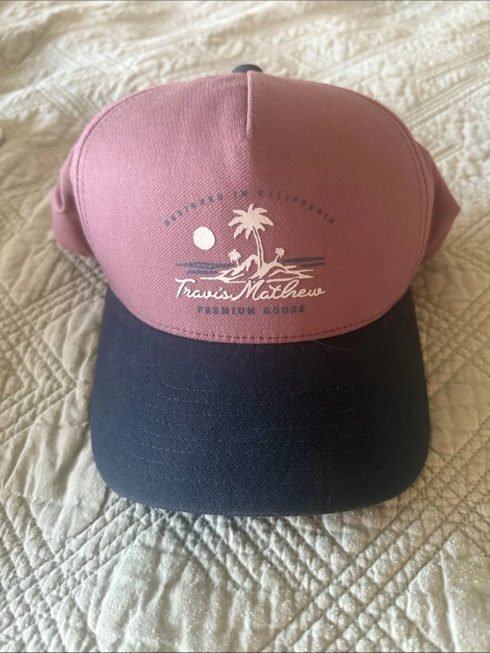 Travis Mathew Pink and Black Palm Logo Trucker Hat